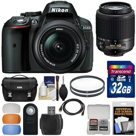 Nikon D5300 Digital SLR Camera & 18-55mm G DX II AF-S Zoom (Black) with 55-200mm DX AF-S Lens + 32GB Card + Case + Filters Kit
