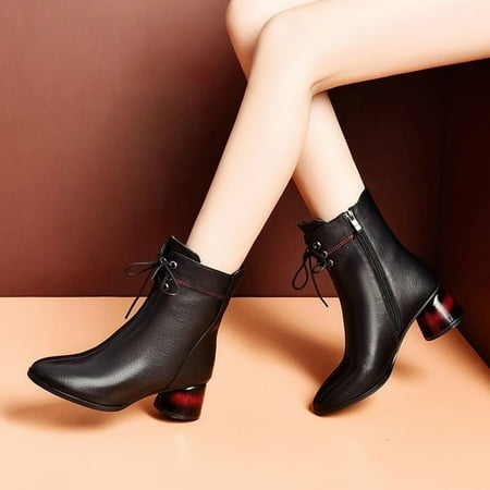 Christmas Gift AnuYalueWomen s Chunky Block Heel Ankle Boots Dressy Round Toe Side Zipper Short Booties Fall Winter Bootie Shoes