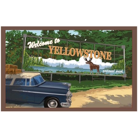 Yellowstone National Park Welcome Sign Travel Art Print Poster by Mike Rangner (24" x 36")