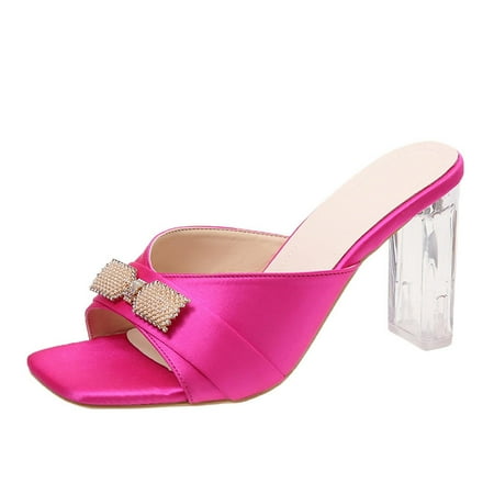 FAVIPTSandals Women Sandals for Women Dressy Womens Flats Sandals Sandals Women Dressy Summer 2023 Women s Square Toe Mules Comfortable Slippers High Heel Bow Shaped Sandals