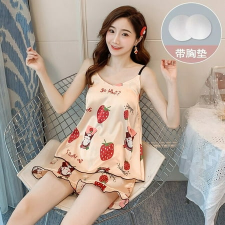 PIKADINGNIS Cartoon Print Lovely Sleepwear Home Suit Summer V Neck Sleeveless Sexy Pyjamas Womens Two Piece Silk Pajamas Set with Chest Pad
PIKADINGNIS Cartoon Print Lovely Sleepwear Home Suit Summer V Neck Sleeveless Sexy Pyjamas Womens Two Piece Silk Pajamas Set with Chest Pad