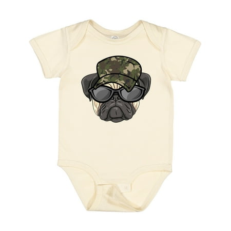 Inktastic Pug Dog Funny Camo Military Hat Gift Baby Boy or Baby Girl Bodysuit