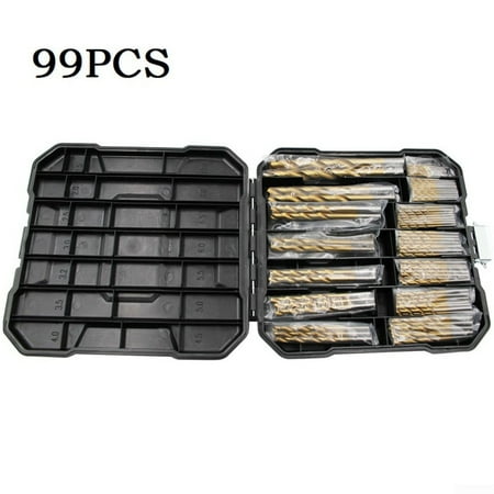 99Pcs Titanium Coated HSS Drill Bit Set for Wood Metal Kit 1.5-10mm with Case