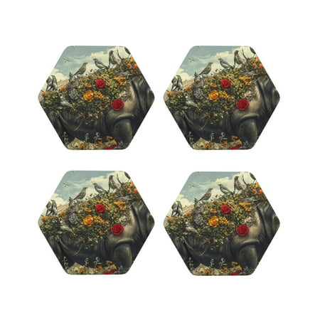 KLL Drink Coasters Set Hexagon of 4 PU Leather Absorbent Coasters Set Decorative Coffee Cup Coasters Housewarming Gift for Home Decor-Floral Rhino With Birds
KLL Drink Coasters Set Hexagon of 4 PU Leather Absorbent Coasters Set Decorative Coffee Cup Coasters Housewarming Gift for Home Decor-Floral Rhino With Birds