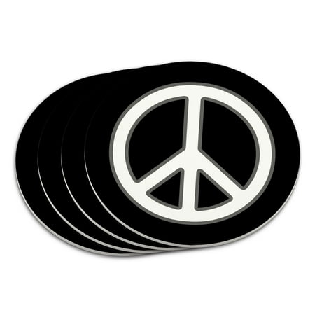 Rounded Peace Sign Symbol Black Coaster Set