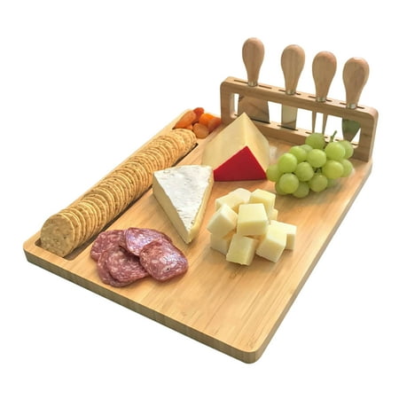 

Cheese Board and Knife Set Rectangle Bamboo Wood Charcuterie Platter Serving Premium Bamboo Cheese Board Wooden With Handle Knife Set For Charcuterie Platter Kitchen Charcuterie Platter Serving Board