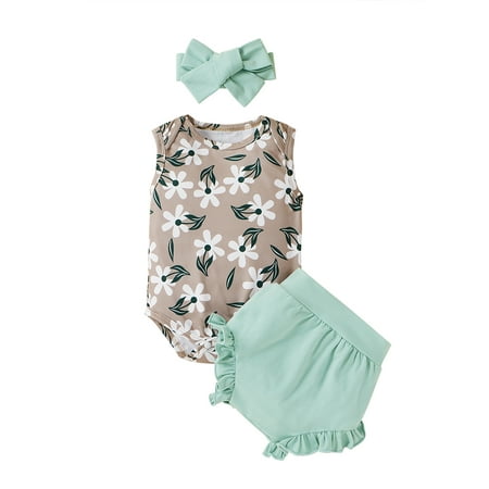 ZIYIXIN Newborn Baby Girls Summer Clothes Floral Sleeveless Romper Bodysuit and Ruffle Shorts Outfits Blue Green 0-3 Months
ZIYIXIN Newborn Baby Girls Summer Clothes Floral Sleeveless Romper Bodysuit and Ruffle Shorts Outfits Blue Green 0-3 Months