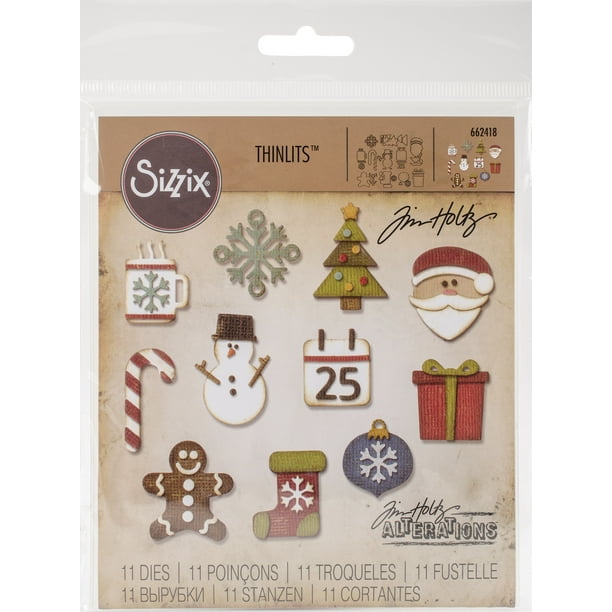 Sizzix, Multi Color, Thinlits Die Set 662418, Mini Christmas Things by Tim Holtz, 11 Pack, One Size