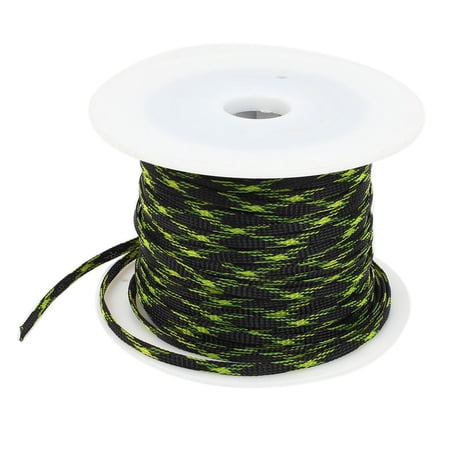 Car Audio Green Black Braided PET Sleeving Cable Weave 7mm Width 100m Long