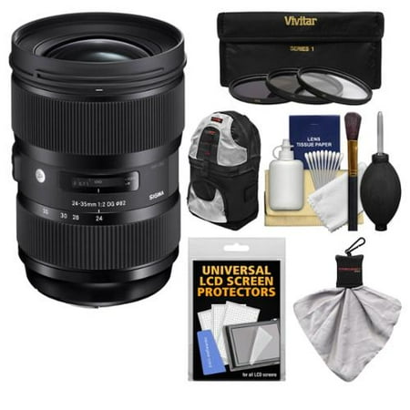 Sigma 24-35mm f\/2 ART DG HSM Zoom Lens + Backpack + 3 Filters Kit for Canon EOS 6D, 70D, 80D, 7D, 5DS, 5D Mark II III, Rebel T5, T5i, T6i, T6s Camera Sigma 24-35mm f\/2 ART DG HSM Zoom Lens + Backpack + 3 Filters Kit for Canon EOS 6D, 70D, 80D, 7D, 5DS, 5D Mark II III, Rebel T5, T5i, T6i, T6s Camera
