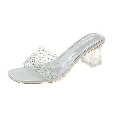 Womens Sandals Pattern Fashion Rhinestone Pearl Transparent Square Heel Non Slip Slip On Sandal Beige 37
Womens Sandals Pattern Fashion Rhinestone Pearl Transparent Square Heel Non Slip Slip On Sandal Beige 37