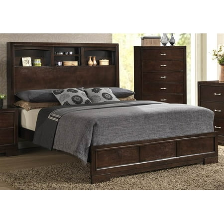 Panel Bed in Walnut Finish (Queen: 82 in. L x 65 in. W x 56 in. H (122 lbs.))