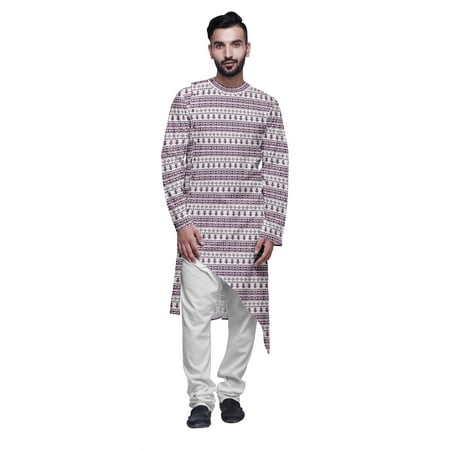 Atasi Indian Asymmetric Party Wear Kurta With White Churidar Pajama Set For Men