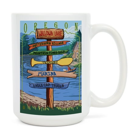 15 fl oz Ceramic Mug Wallowa Lake Oregon Destination Signpost Dishwasher & Microwave Safe