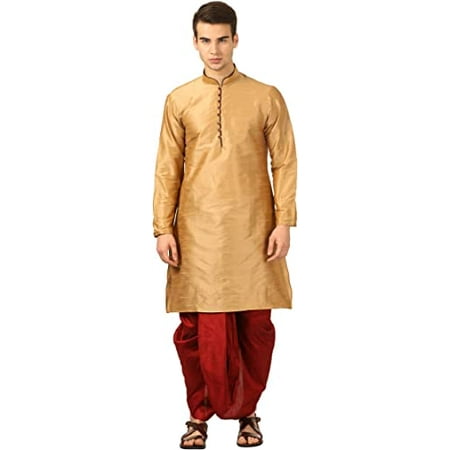 Royal Kurta Mens Silk Blend Loop Button Kurta and Dhoti Set (36 Bronze)