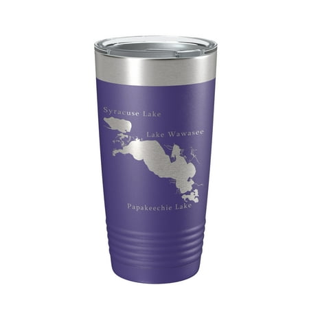 Lakes Wawasee Syracuse & Papakeechie Map Tumbler Travel Mug Insulated Laser Engraved Coffee Cup Indiana 20 oz Purple