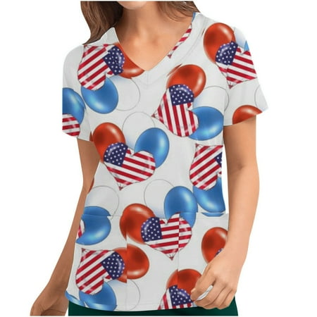 Danhjin 4th of July Nursing Scrub Tops for Women Patriotic Flag Print Working Uniform Short Sleeve V Neck Workwear Blouse T-shirt with Pockets - Summer Deals
Danhjin 4th of July Nursing Scrub Tops for Women Patriotic Flag Print Working Uniform Short Sleeve V Neck Workwear Blouse T-shirt with Pockets - Summer Deals