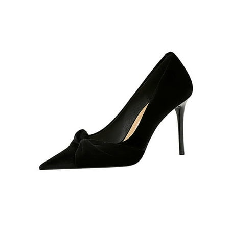 

SIMANLAN Womens Pumps Pointy Toe Pump Shoe Slip On Stiletto Heel Women Comfort Dress Shoes Ladies Knot High Heels Black 10