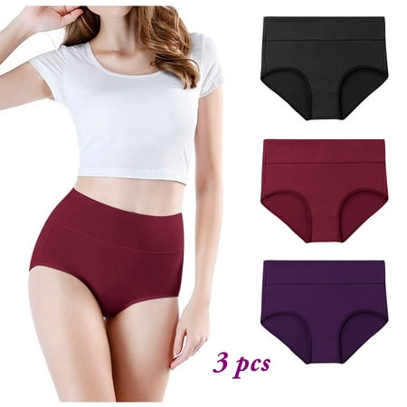 

MRULIC intimates for women Stretch High Panties Briefs Soft Cotton 3P Coverage Full Waisted Women s Underwear Multicolor + XL