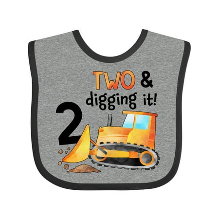 Inktastic Two and Digging It Bulldozer 2nd Birthday Gift Baby Boy or Baby Girl Bib