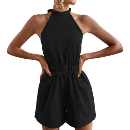 Solid Color Jumpsuit Women s Summer Hanging Neck Sleeveless Backless Lace Up Rompers And Jumpsuits for Women Party Night plus Size Maternity Jumpsuit
Solid Color Jumpsuit Women s Summer Hanging Neck Sleeveless Backless Lace Up Rompers And Jumpsuits for Women Party Night plus Size Maternity Jumpsuit