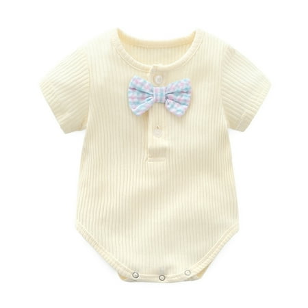 Toddler Baby Girls Climbing Clothes Unisex Solid Spring Summer Ribbed Short Sleeve Bow Tie Romper Bodysuit Clothes For 3-6 Months
Toddler Baby Girls Climbing Clothes Unisex Solid Spring Summer Ribbed Short Sleeve Bow Tie Romper Bodysuit Clothes For 3-6 Months