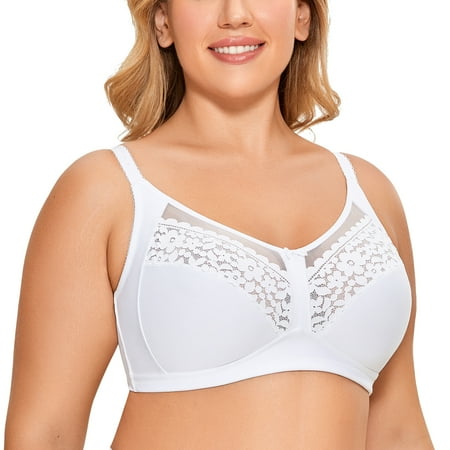 DELIMIRA Women s Full Coverage Lace Wireless Unlined Plus Size Sleep Bra
