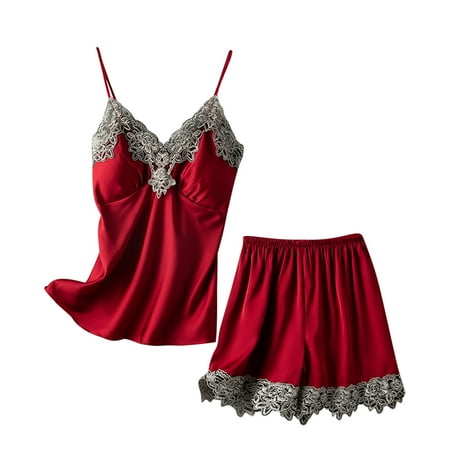 Women Pajama Set Lace Trim Cami Tops Shorts Set Silk Short PJ Set V Neck Sleeveless Pjs Sets Sleepwear Nightwear Womens Clothes
Women Pajama Set Lace Trim Cami Tops Shorts Set Silk Short PJ Set V Neck Sleeveless Pjs Sets Sleepwear Nightwear Womens Clothes