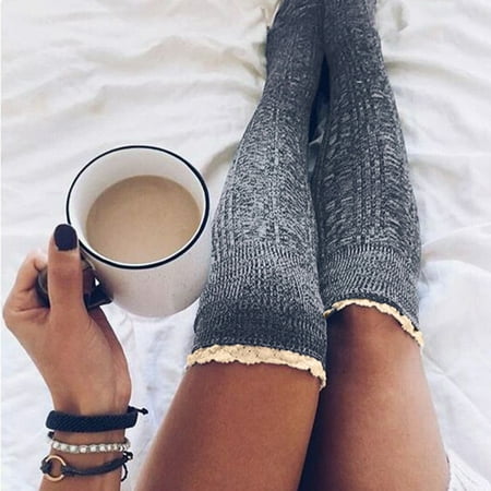 6 pair Over Socks Stockings Thigh Long Knee Knit High Cotton Women Socks Color Random