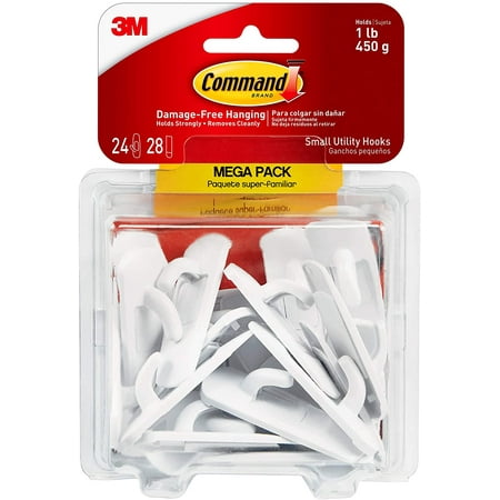 Command Small Utility Hooks Mega Pack White 24-Hooks Organize Damage-Free