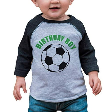 7 ate 9 Apparel Boy s Birthday Boy Soccer Grey Raglan Tee