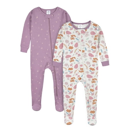 Gerber Baby & Toddler Girl Snug Fit Footed Cotton Pajamas 2-Pack (0/3M - 5T)