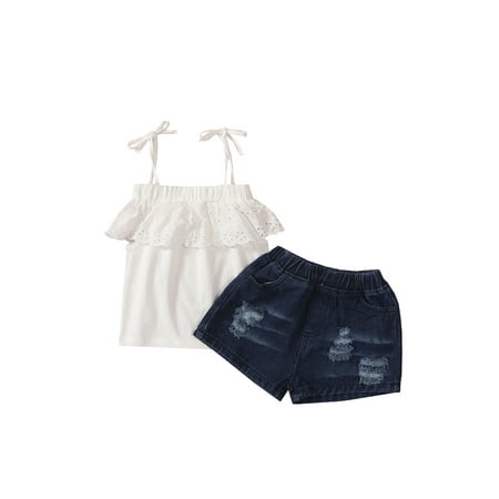 2PCs Toddler Infant Baby Girl Summer Clothes Sets Lace-Up Flounce Tank Tops Denim Shorts Pant Sets
2PCs Toddler Infant Baby Girl Summer Clothes Sets Lace-Up Flounce Tank Tops Denim Shorts Pant Sets
