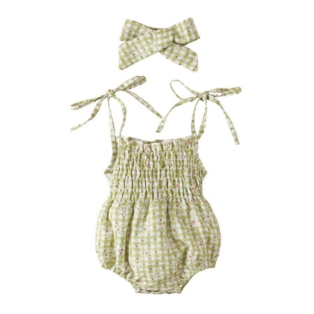 Suanret 2Pcs Infant Baby Girls Romper Floral Print Plaid Tie-Up Shoulder Straps Sling Bodysuit with Bowknot Headband Green 3-6 Months
Suanret 2Pcs Infant Baby Girls Romper Floral Print Plaid Tie-Up Shoulder Straps Sling Bodysuit with Bowknot Headband Green 3-6 Months