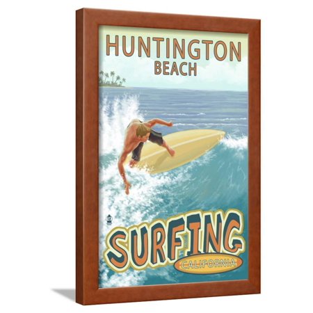 Huntington Beach, California - Surfer Tropical Framed Print Wall Art By Lantern Press