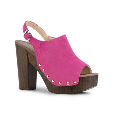 Unique Bargains Women s Open Toe Slingback Platform Chunky Heel Sandals