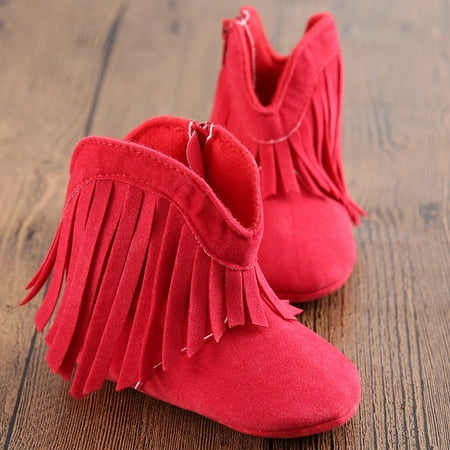 Toyella Babyshoes tassels baby boots tassels baby boots soft soled shoes toddler shoes Red 13