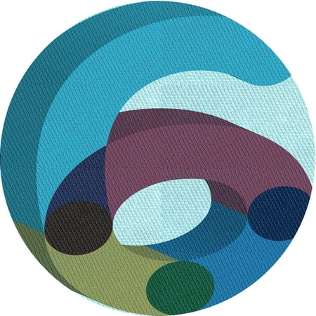 Ahgly Company Indoor Round Patterned Blue Jay Blue Area Rugs 7 Round