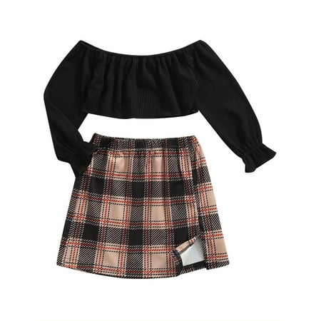 Canrulo 2Pcs Toddler Girls Off-shoulder Solid Color Long Sleeve Crop Tops Plaid Skirt Black 3T
Canrulo 2Pcs Toddler Girls Off-shoulder Solid Color Long Sleeve Crop Tops Plaid Skirt Black 3T