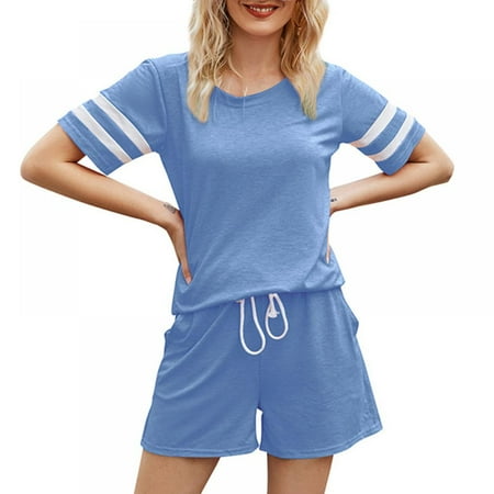 Womens Pajamas Set Short Sleeve Top and Shorts Cotton Striped Splice Sleepwear Pjs Sets
Womens Pajamas Set Short Sleeve Top and Shorts Cotton Striped Splice Sleepwear Pjs Sets