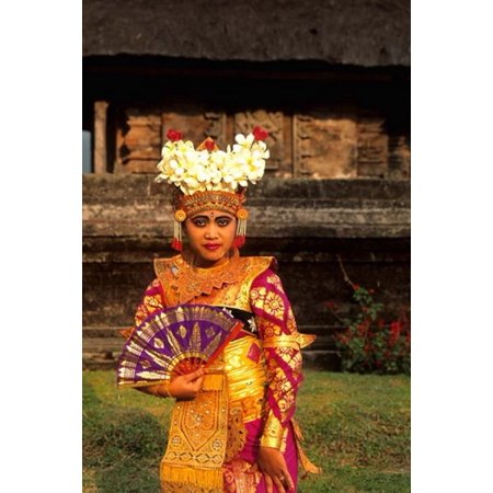 Bride in Traditional Dress in Ulur Danu Temple Lake Bratan Bali Indonesia Stretched Canvas - Bill Bachmann DanitaDelimont (19 x 28)