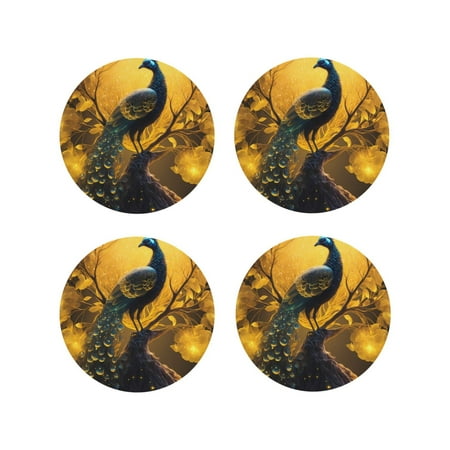 Fuzoiu Elegant Gold Leaf Peacock Print Leather Coasters Set Drink Coasters Set of 4 for Tabletop Protection Durable PVC Coasters Home Décor and Housewarming Gift-Round Shape
Fuzoiu Elegant Gold Leaf Peacock Print Leather Coasters Set Drink Coasters Set of 4 for Tabletop Protection Durable PVC Coasters Home Décor and Housewarming Gift-Round Shape