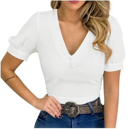 White Blouse for Women Maternity Blouses Fashion Women s Summer V-Neck Short Sleeve Solid Casual Button Blouse Button T-shirts Birthday Tops for Women White S
White Blouse for Women Maternity Blouses Fashion Women s Summer V-Neck Short Sleeve Solid Casual Button Blouse Button T-shirts Birthday Tops for Women White S