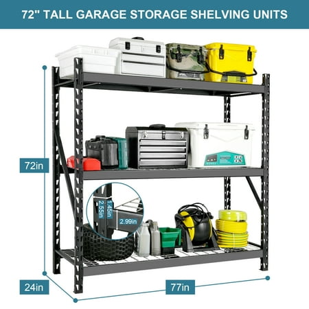 CHNGQANW Garage Shelving Heavy Duty 72”H*77”W Garage Storage Shelves 6000LBS Heavy Duty Shelving Adjustable 3 Tier Metal Shelving for Garage Storage Shelving Industrial Shelving Storage R
CHNGQANW Garage Shelving Heavy Duty 72”H*77”W Garage Storage Shelves 6000LBS Heavy Duty Shelving Adjustable 3 Tier Metal Shelving for Garage Storage Shelving Industrial Shelving Storage R