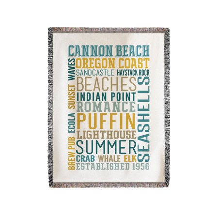 Cannon Beach, Oregon - Typography - Lantern Press Artwork (60x80 Woven Chenille Yarn Blanket)