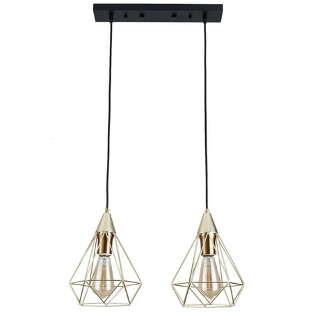 OUKANING 2 Heads Modern Champagne Gold Pendant 60W Indoor Ceiling Chandelier