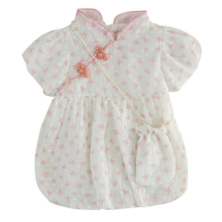 Toddler Girls Short Sleeve Lace Dress Floral Prints Princess Dress Clothes