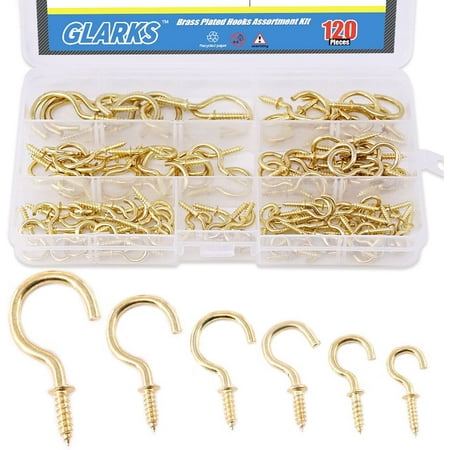 120-Pieces 6 Size Brass Plated Screw-in Cup Hooks Lag Thread Handy Hanging Hooks Assortment Set
120-Pieces 6 Size Brass Plated Screw-in Cup Hooks Lag Thread Handy Hanging Hooks Assortment Set