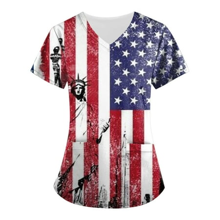 Sksloeg Womens Scrubs Tops Plus Size Red White Blue Star Stripe Printed Working Uniform Two Pockets Nurse Uniform T Shirt V-Neck Short Sleeve Tee Independence Day Wine L
Sksloeg Womens Scrubs Tops Plus Size Red White Blue Star Stripe Printed Working Uniform Two Pockets Nurse Uniform T Shirt V-Neck Short Sleeve Tee Independence Day Wine L