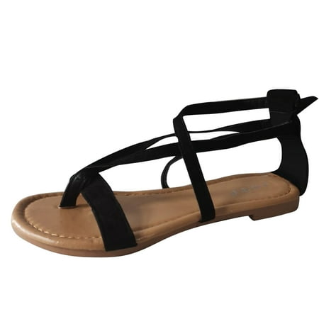 Bnwani Shoes Women s Flip Flops Flat Cross Strap Beach Shoes Slippers Roman Sandals